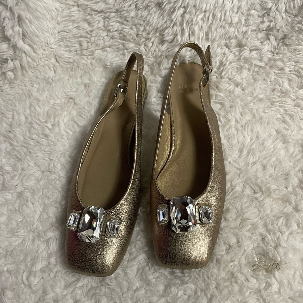 STUART WEITZMAN Rhinestone Gold Slingback Ballet Flats Shoes SZ9.5